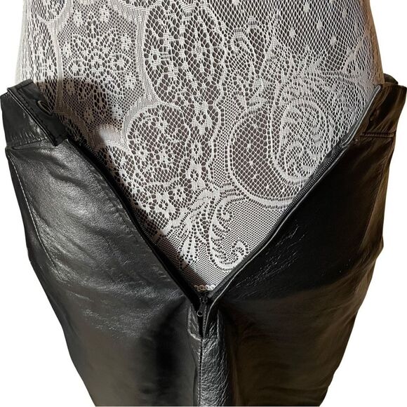 VINTAGE Diversity Genuine Leather Pencil Midi Skirt Black - Picture 5 of 9